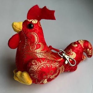 Stuffed Clip On Silky Rooster 5” Lunar New Year Keychain Red Yellow